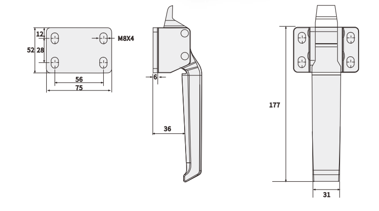 單聯(lián)動A款方型把手尺寸圖